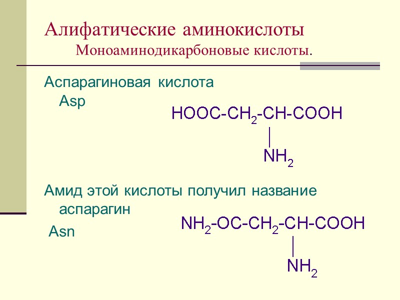 Алифатические аминокислоты Моноаминодикарбоновые кислоты. Аспарагиновая кислота        